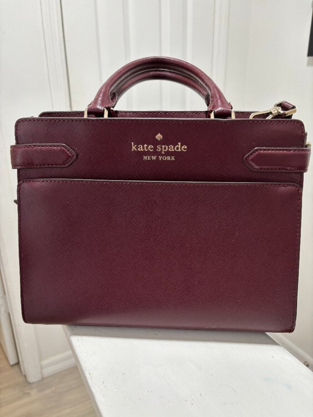 Kate Spade Burgundy Saffiano Leather Satchel Crossbody Bag